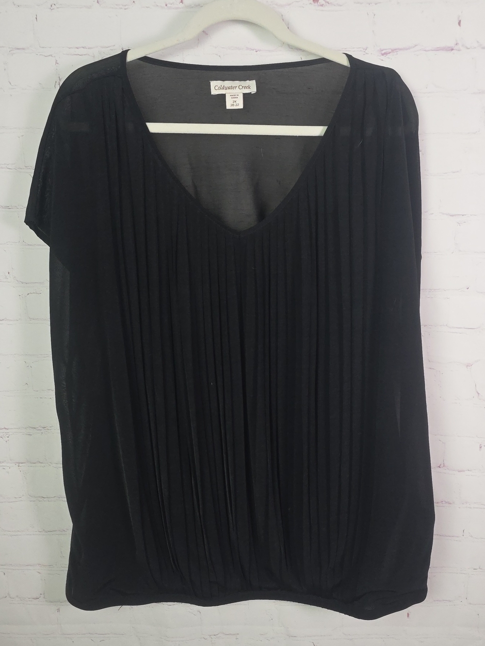 Coldwater Creek Black 2X V-Neck Pleated Women's Blouse